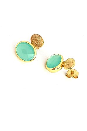 Kalsedon Taşlı 925ayar Gümüş Üzerine Altın Kaplama Tasarım Doğal Taş Küpe