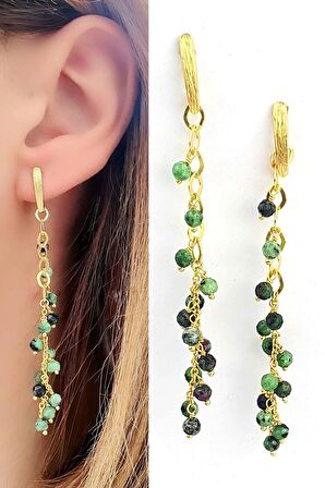 Agat Taşlı 925ayar Gümüş Üzerine Altın Kaplama Tasarım Doğal Taş Sallantılı Küpe 