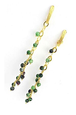 Agat Taşlı 925ayar Gümüş Üzerine Altın Kaplama Tasarım Doğal Taş Sallantılı Küpe 