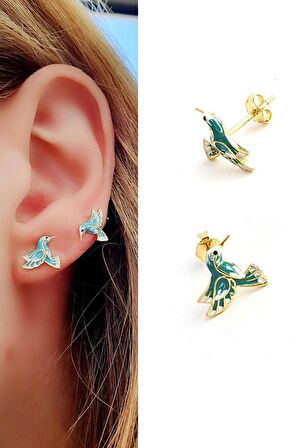 Mavi Mine işçiliği 925ayar gümüş Üzerine altın kaplama Totem Kuşu Tasarım Küpe 