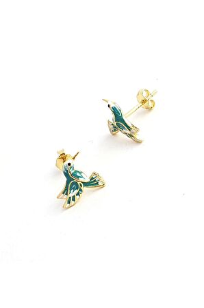 Mavi Mine işçiliği 925ayar gümüş Üzerine altın kaplama Totem Kuşu Tasarım Küpe 