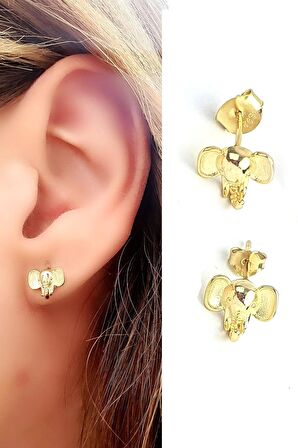 925ayar Gümüş Üzerine Altın Kaplama Fil Küpe