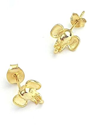 925ayar Gümüş Üzerine Altın Kaplama Fil Küpe