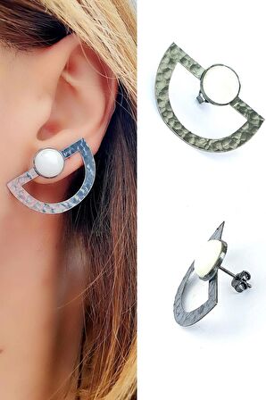 Sedef Taşlı 925ayar Gümüş Üzerine Siyah Rodajli El İşi Tasarım Küpe 