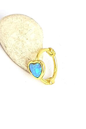 Opal Taş Detaylı 925ayar Gümüş Üzerine Altın Kaplama Kalp kıkırdak tek halka küpe