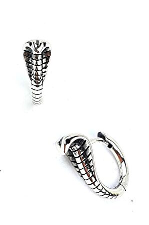 Kobra Figürlü Tasarım 925ayar Gümüş Tek Erkek Halka Küpe