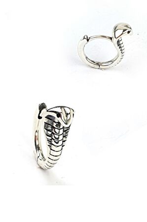 Kobra Figürlü Tasarım 925ayar Gümüş Tek Erkek Halka Küpe