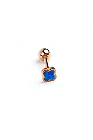 Mavi opal taşlı yonca figürlü gümüş rose piercing 