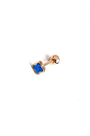 Mavi opal taşlı yonca figürlü gümüş rose piercing 