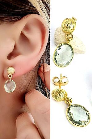 Mavi Topaz Taşlı 925ayar Gümüş Üzerine Altın Kaplama Tasarım Doğal Taş Küpe