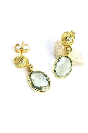 Mavi Topaz Taşlı 925ayar Gümüş Üzerine Altın Kaplama Tasarım Doğal Taş Küpe