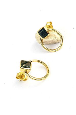 Yosun Agat  Taşlı 925ayar Gümüş Üzerine Altın Kaplama Tasarım Doğal Taş Küpe 