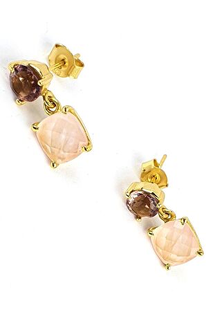 Ametist ve pembe kuvars taşlı 925ayar Gümüş üzerine Altın kaplama tasarım Doğal Taş Küpe