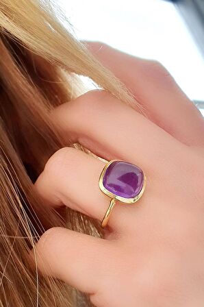 Ametist Taşlı 925ayar Gümüş Üzerine Altın Kaplama Tasarım Doğal Taş Yüzük 