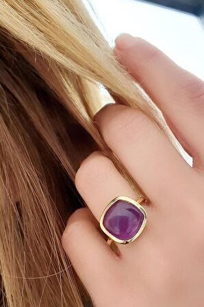 Ametist Taşlı 925ayar Gümüş Üzerine Altın Kaplama Tasarım Doğal Taş Yüzük 