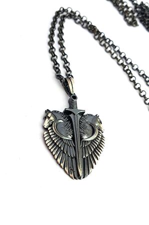 At kılıç Figürlü 925ayar Gümüş Tasarım El İşi Erkek Kolye