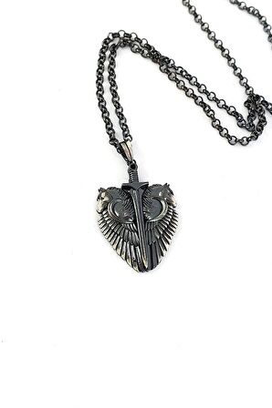 At kılıç Figürlü 925ayar Gümüş Tasarım El İşi Erkek Kolye