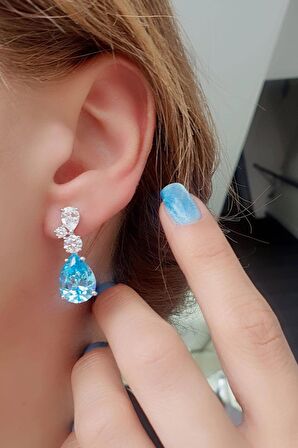 925ayar Gümüş Aquamarin Taşlı Exclusive Damla Küpe