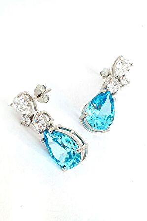 925ayar Gümüş Aquamarin Taşlı Exclusive Damla Küpe