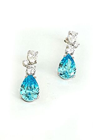 925ayar Gümüş Aquamarin Taşlı Exclusive Damla Küpe