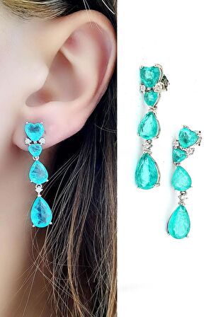 Paraiba Taşlı 925ayar Gümüş Damla Şık Küpe