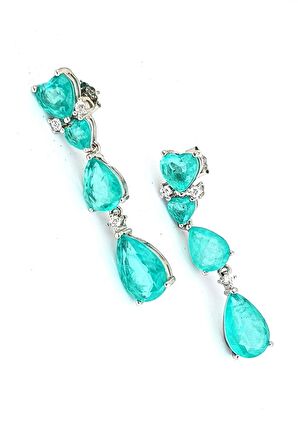 Paraiba Taşlı 925ayar Gümüş Damla Şık Küpe
