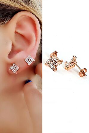 Baget Zirkon Taşlı 925ayar Gümüş Üzerine Rose Altın Kaplama Trend Küpe
