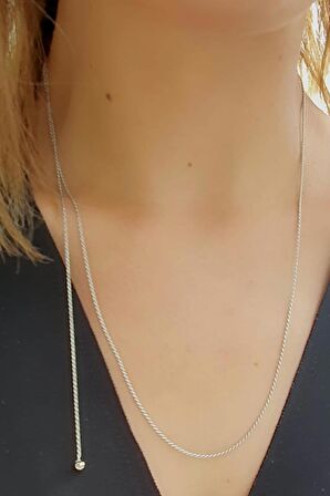 İtalyan 925ayar Gümüş Ayarlanabilir Burgu Uzun Zincir