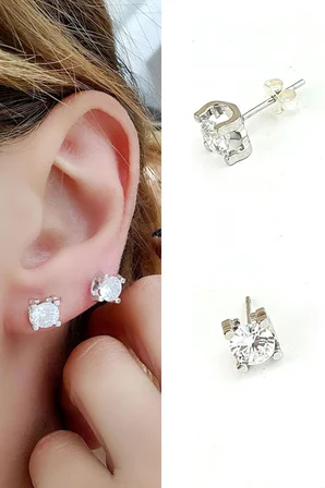 İtalyan 925ayar gümüş Swarovski Taşlı Tek Taş Küpe 