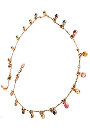 Swarovski Taşlı 925ayar Gümüş Üzerine Rose Altın Kaplama Renkli Kolye 