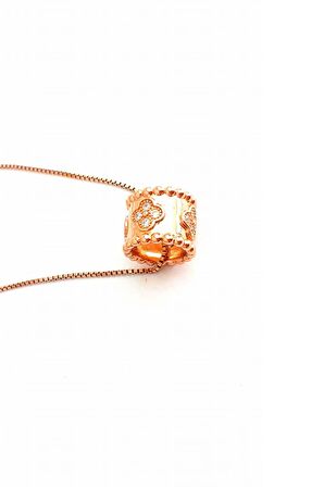 Zinciri Asansörlü Ayarlanabilir 925ayar Gümüş Rose İtalyan Yonca Kolye