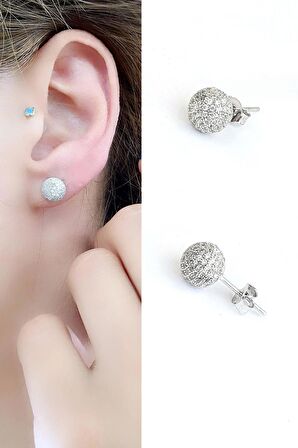 Pırlanta Parlaklığında Zirkon Taşlı 925ayar Gümüş Top küpe