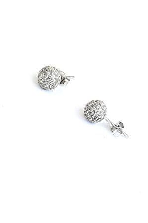 Pırlanta Parlaklığında Zirkon Taşlı 925ayar Gümüş Top küpe