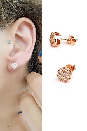 Zirkon Taş Detaylı 925ayar Gümüş Rose Küpe