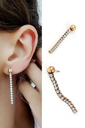 Swarovski Taşlı 925ayar Gümüş Rose Su Yolu Küpe 