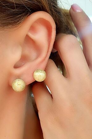 İtalyan 925ayar Gümüş Üzerine Altın Kaplama Top Küpe