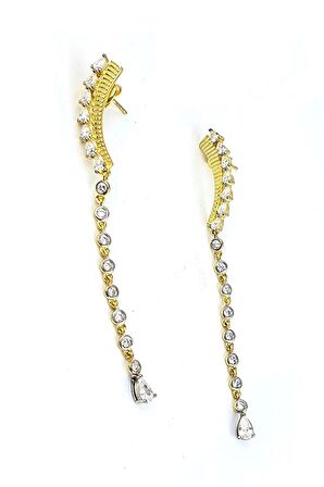 Zirkon Taş Detaylı 925ayar Gümüş üzerine Altın kaplama  Luxry Tasarım Küpe 