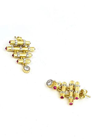 Zirkon taşlı 925ayar Gümüş Üzerine Altın Kaplama Tasarım Luxry Küpe 