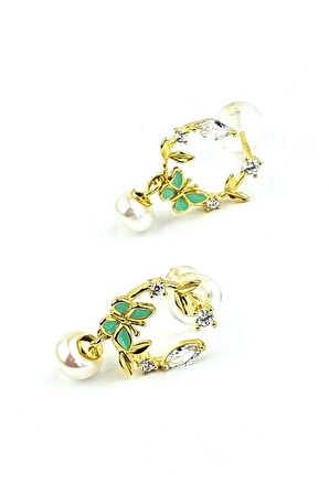 Mavi mineli İnci Detaylı 925ayar Gümüş üzerine Altın Kaplama Tasarım El İşi Küpe