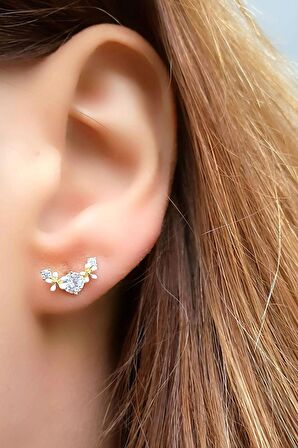 925ayar Gümüş Üzerine Altın Kaplama Tasarım El İşi Mineli Küpe