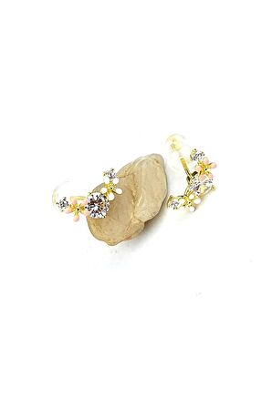 925ayar Gümüş Üzerine Altın Kaplama Tasarım El İşi Mineli Küpe