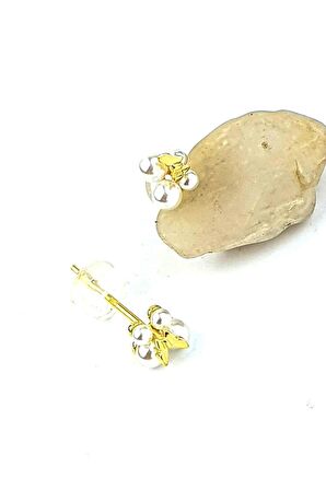 İncili 925ayar Gümüş Üzerine Altın Kaplama Tasarım  Minimal El İşi Kelebek Küpe