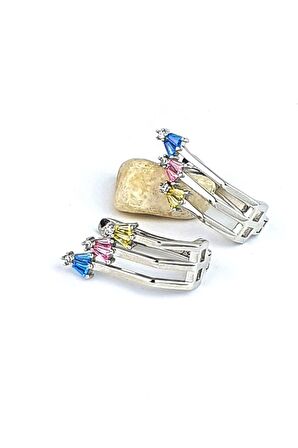 Renkli Zirkon Taşlı 925ayar Gümüş Luxry Tasarım Küpe 