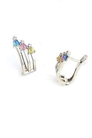 Renkli Zirkon Taşlı 925ayar Gümüş Luxry Tasarım Küpe 
