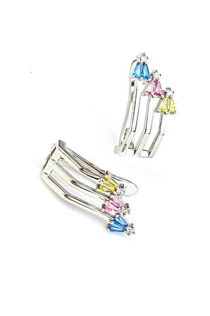 Renkli Zirkon Taşlı 925ayar Gümüş Luxry Tasarım Küpe 