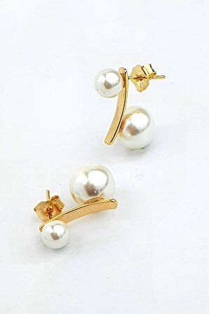 Tasarım 925ayar Gümüş Üzerine Altın Kaplama Tasarım İnci Küpe 