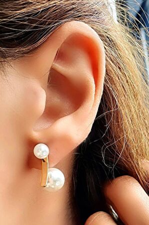 Tasarım 925ayar Gümüş Üzerine Altın Kaplama Tasarım İnci Küpe 