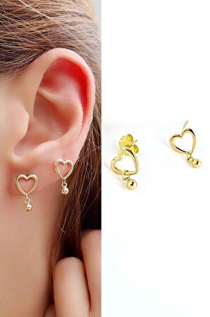 Kalp Figürlü İtalyan 925ayar Gümüş Üzerine Altın Kaplama Trend Küpe