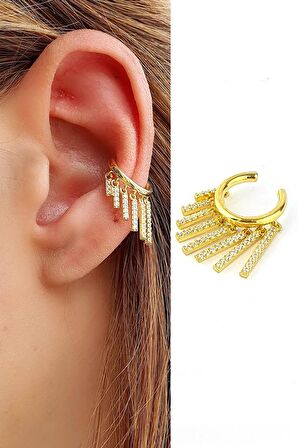 Zirkon Taş Detaylı 925ayar Gümüş Earcuff Kıkırdak Tasarım Küpe