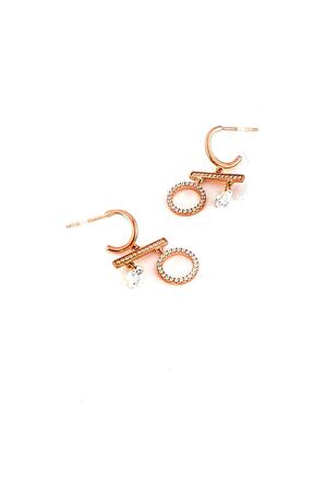 İtalyan 925ayar Gümüş Üzerine Rose Altın Kaplama Trend Küpe